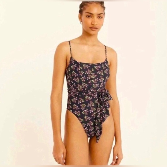 J.CREW | NWT TOPSTITCHED TIE WAIST ONE PIECE IN TWILIGHT BERRY SIZE 12 - Picture 2 of 11